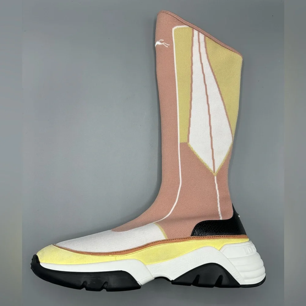 Longchamp Pink Yellow Tall Shaft Tennis Boots Sneakers